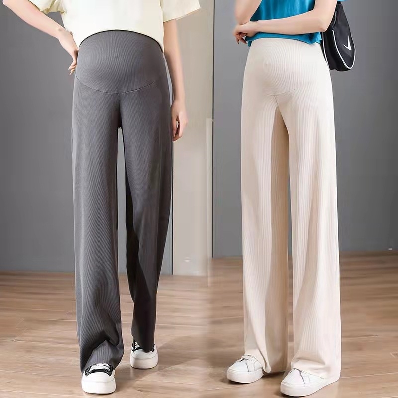 Trudničke hlače s širokim nogama, cropped dužine, Ice Silk tkanina, 95% poliester + 90–95% viskoz, prozračne