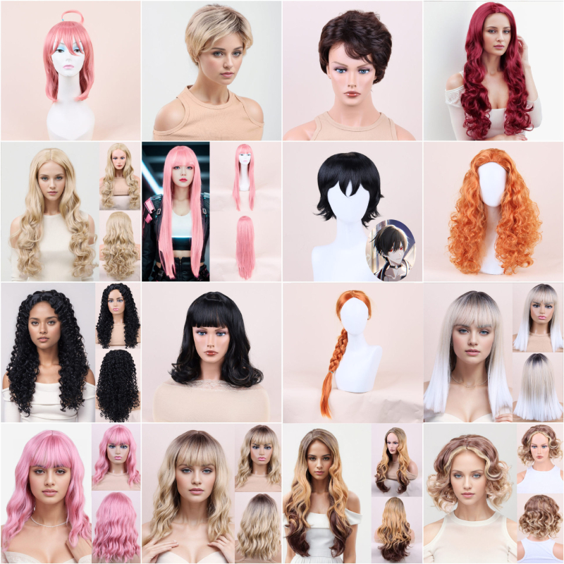 Anime cosplay wig, bočne šiške, termički otporna sintetička vlakna, bojiva, unisex