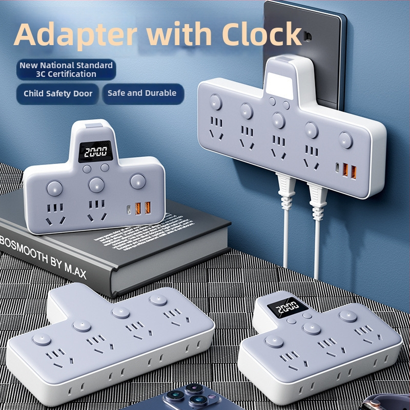 Rozbočovač s USB portami, nočné svetlo, nezávislý vypínač s displejom času, 10A, 220–250V