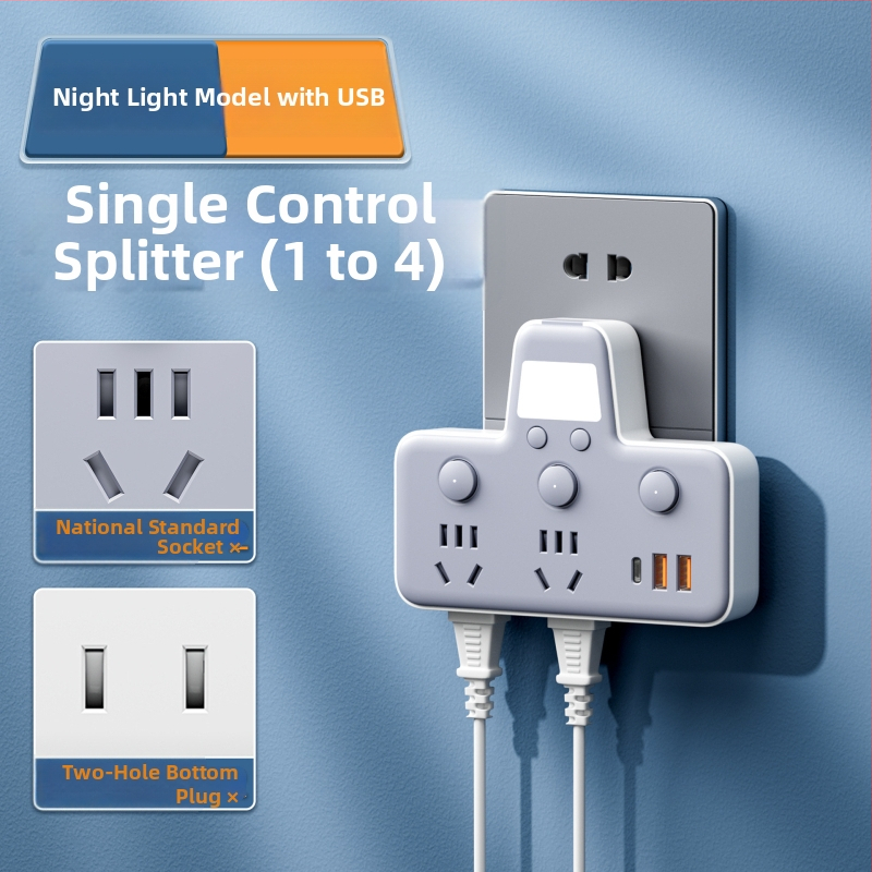 Πολυπρίζο με θύρες USB, νυχτερινό φως, ανεξάρτητος διακόπτης με οθόνη χρόνου, 10A, 220–250V