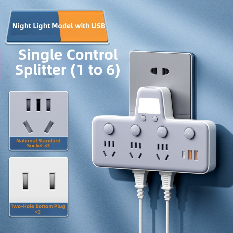 Πολυπρίζο με θύρες USB, νυχτερινό φως, ανεξάρτητος διακόπτης με οθόνη χρόνου, 10A, 220–250V