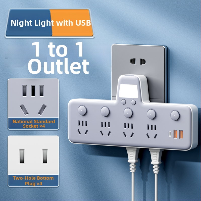 Πολυπρίζο με θύρες USB, νυχτερινό φως, ανεξάρτητος διακόπτης με οθόνη χρόνου, 10A, 220–250V