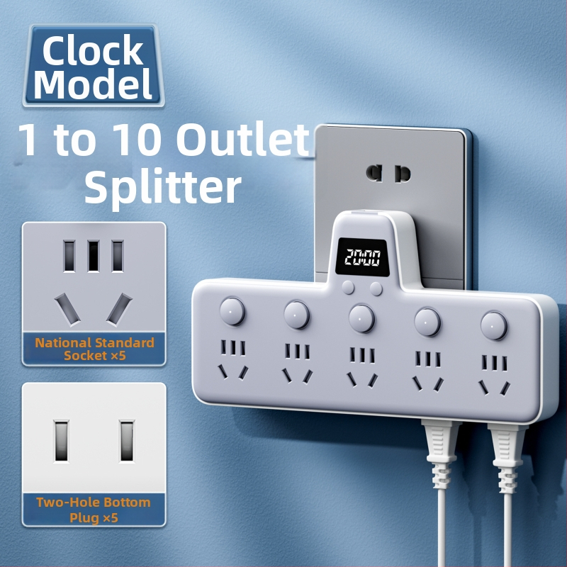 Πολυπρίζο με θύρες USB, νυχτερινό φως, ανεξάρτητος διακόπτης με οθόνη χρόνου, 10A, 220–250V