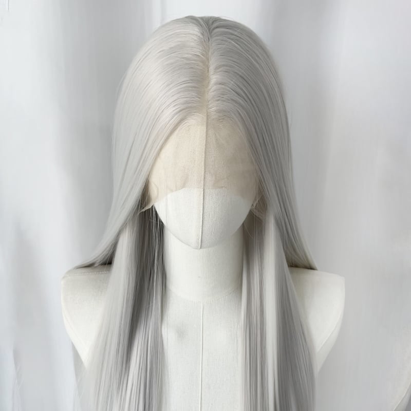 Cosplay wig s frontalnom čipkom, ručno pletena, duga ravna kosa, vlakna otporna na visoke temperature, model 13×4