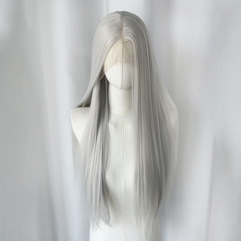 Cosplay wig s frontalnom čipkom, ručno pletena, duga ravna kosa, vlakna otporna na visoke temperature, model 13×4