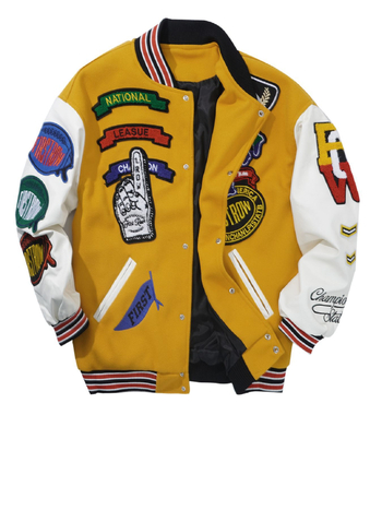 Hímzett gyapjú baseball kabát, álló gallérral, bő szabású, amerikai retro stílus, mindennapi viselet, tavasz–ősz