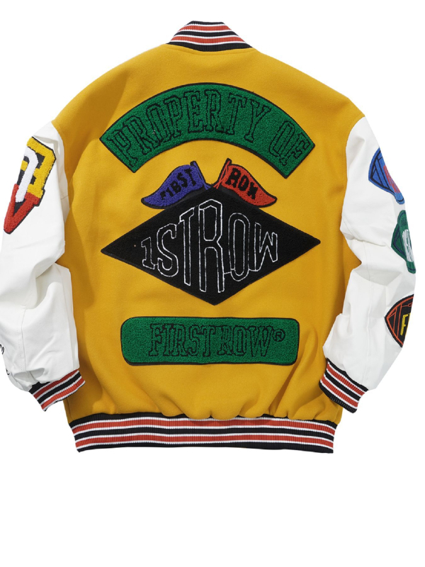 Hímzett gyapjú baseball kabát, álló gallérral, bő szabású, amerikai retro stílus, mindennapi viselet, tavasz–ősz