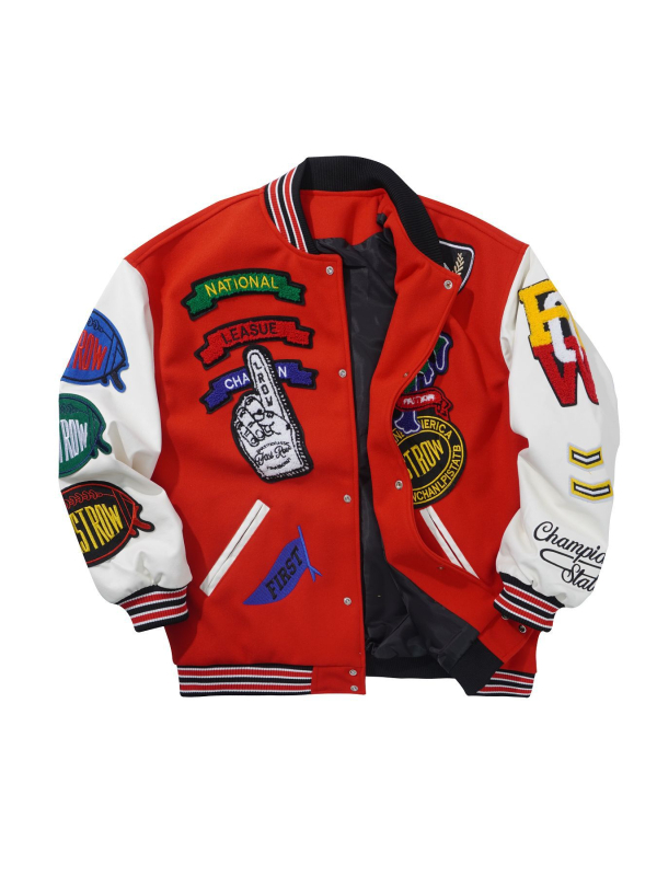 Hímzett gyapjú baseball kabát, álló gallérral, bő szabású, amerikai retro stílus, mindennapi viselet, tavasz–ősz