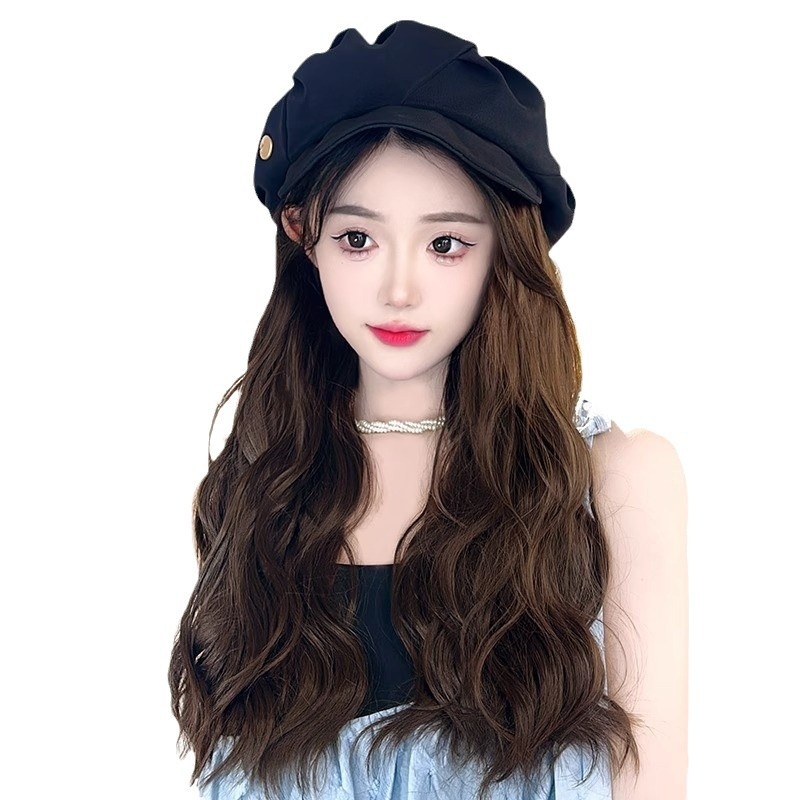 Ženska beret-perika – sve-u-jednom, dugačka valovita kovrčava kosa, vlakna otporna na visoku temperaturu, odvojiva kapa poput oblaka, prirodan izgled