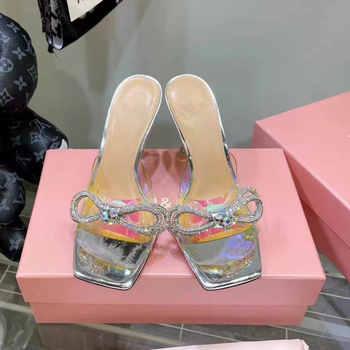 Prozirne ljetne sandale s visokim petom, četvrtasti vrh, TPU gornji dio, gumena podstava, mašna s kristalima, otvoreni prst