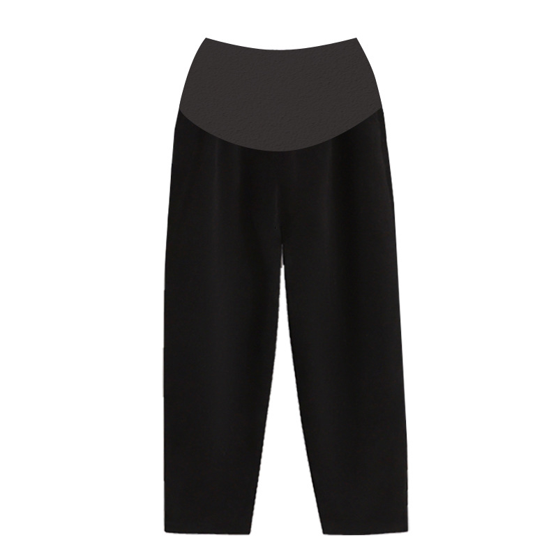 Trudničke cropped hlače s debelim fleece podstavom od pamuka i poliestera (50-70% pamuk-poliester; 30-50% poliester vlakna), podrška trbuhu, proljeće 2024