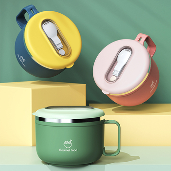 Izolirana zdjela od 304 nehrđajućeg čelika s poklopcem, 800–1000 ml, okrugla, podijeljena, prenosna kutija za ručak