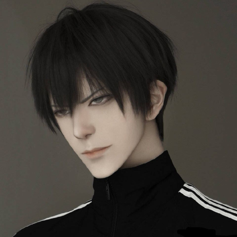 Anime COS wig za muškarce, kratka ravna kosa s nagnutim šiškama, visokotemperaturna vlakna, realističan izgled, model 2180