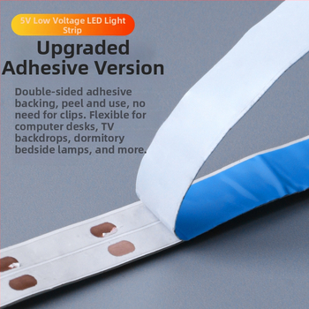 Öntapadós hátoldallal rendelkező monokróm LED-sáv, USB 5V-ellátás, 60 LED (2835), 5W, dimmer nélkül, TV háttérvilágítás