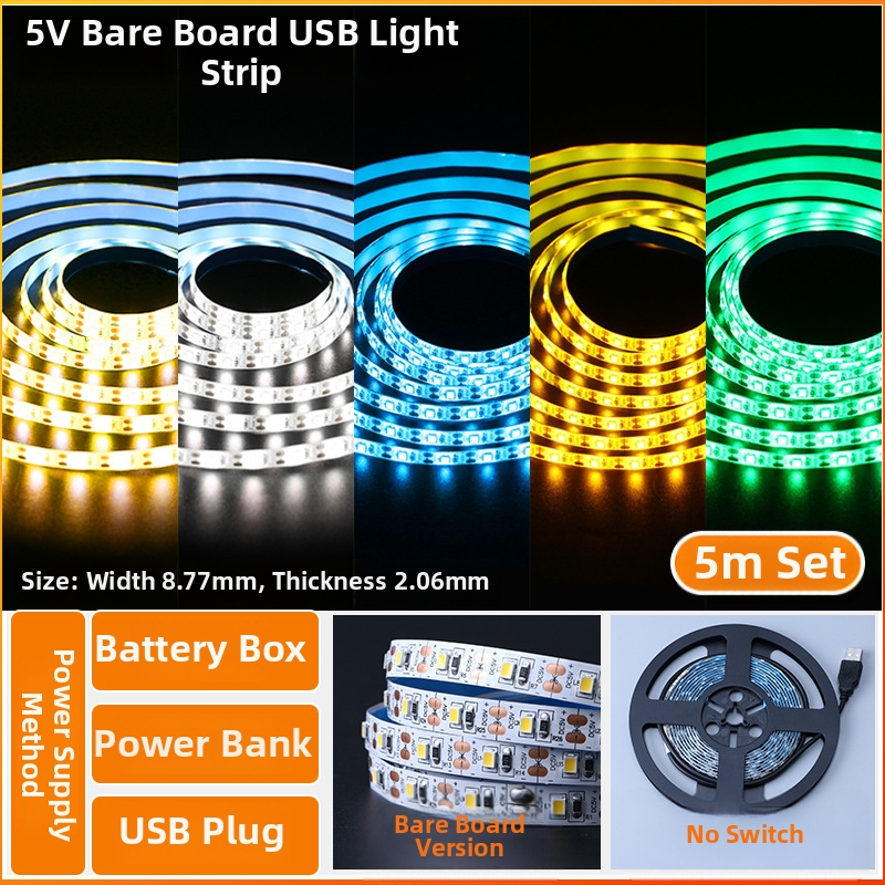 Öntapadós hátoldallal rendelkező monokróm LED-sáv, USB 5V-ellátás, 60 LED (2835), 5W, dimmer nélkül, TV háttérvilágítás