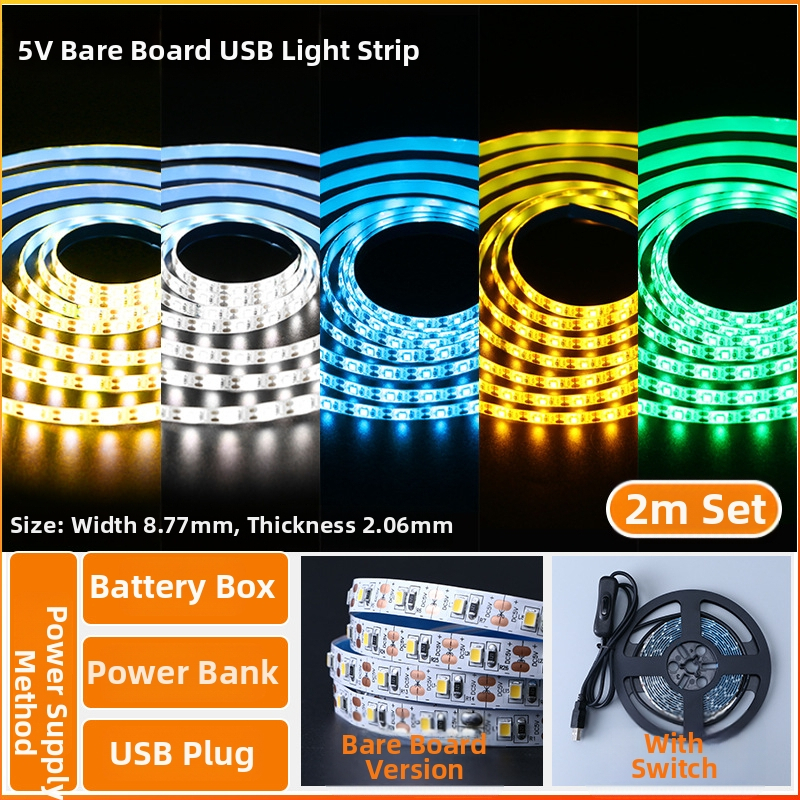 Öntapadós hátoldallal rendelkező monokróm LED-sáv, USB 5V-ellátás, 60 LED (2835), 5W, dimmer nélkül, TV háttérvilágítás