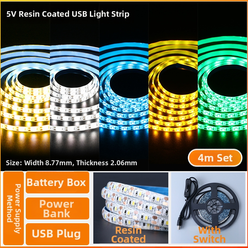 Öntapadós hátoldallal rendelkező monokróm LED-sáv, USB 5V-ellátás, 60 LED (2835), 5W, dimmer nélkül, TV háttérvilágítás