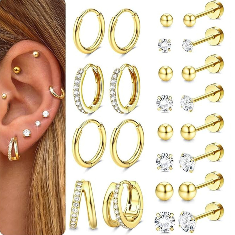 Unisex set naušnica: srcolisto-listni geometrijski dizajn s cirkonijem, elektroplatiranje, materijal: nehrđajući čelik i bakar
