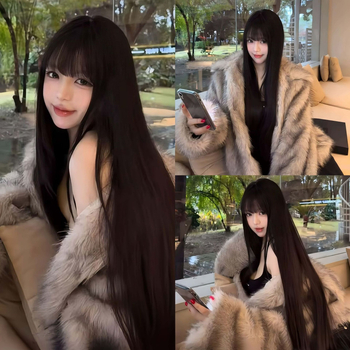 Perika Xinqin Mg-zf002, duga ravna kosa s bangs, vlakna otporna na visoke temperature, prirodan stil