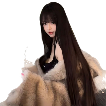 Perika Xinqin Mg-zf002, duga ravna kosa s bangs, vlakna otporna na visoke temperature, prirodan stil