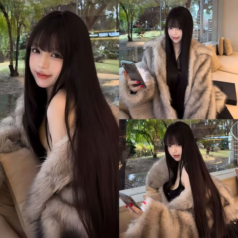 Perika Xinqin Mg-zf002, duga ravna kosa s bangs, vlakna otporna na visoke temperature, prirodan stil
