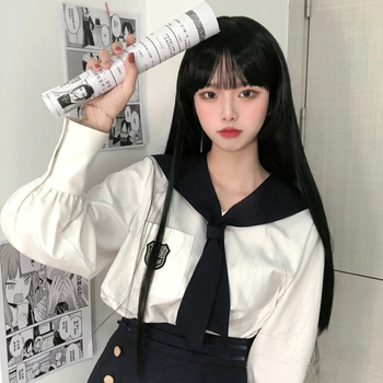 Paróka hosszú egyenes hajjal, Qi frufruval, magas hőmérsékletű szálakból, modell 003, márka Imperial City, stílus Ruili