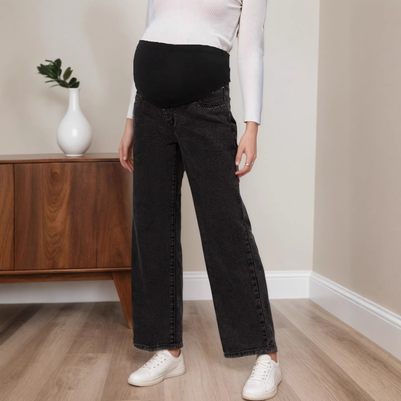 Anyasági denim cropped nadrág hasi támasztással, magas derék, rugalmas