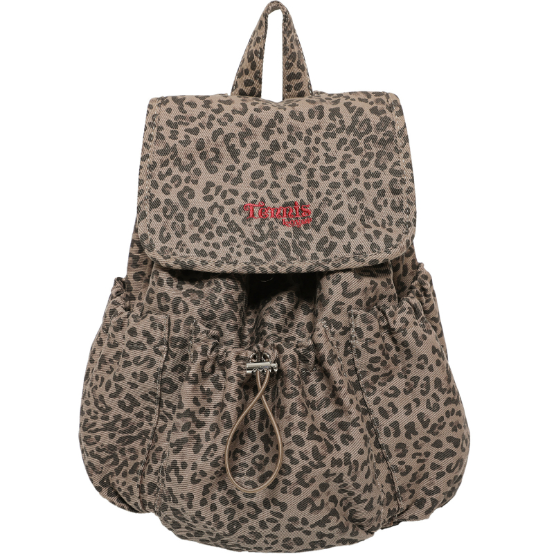 Leopard print ruksak, svjež i sladak stil, materijal: tkanina, otvaranje: šnira, unutarnja struktura: skriveni džep sa zatvaračem + džep za ID, torba s poklopcem