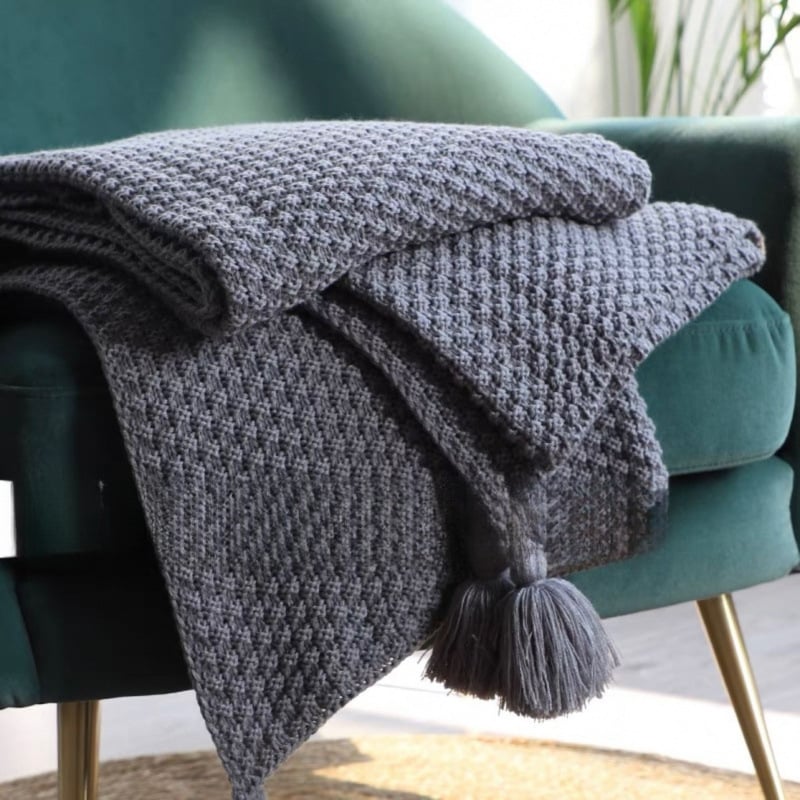 Skandinavski stil kauč deka s kapicama i pletenom teksturom kuglice, 5000 g+ najlonskih vlakana, koralni fleece, proljeće i jesen