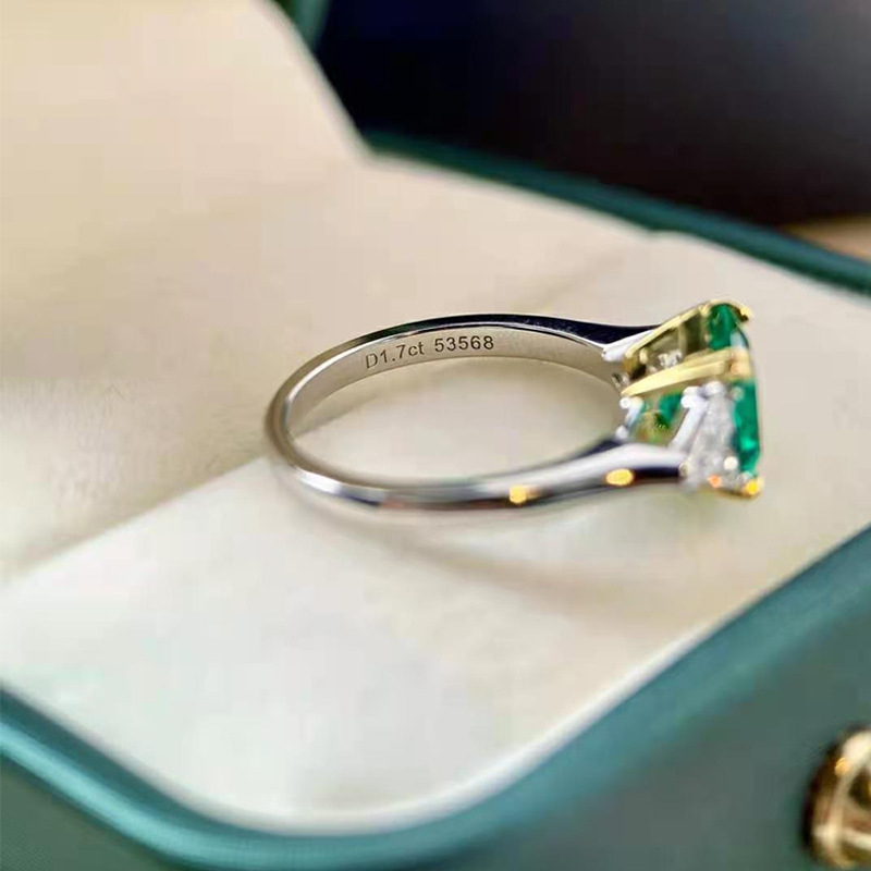 Prsten s laboratorijski uzgojenim smaragdom, 1,5 ct, srebro 925, geometrijski retro dizajn, elektroplating