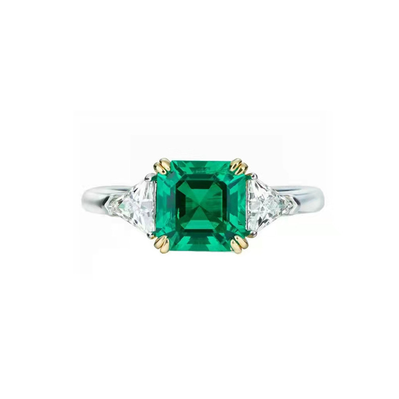 Prsten s laboratorijski uzgojenim smaragdom, 1,5 ct, srebro 925, geometrijski retro dizajn, elektroplating