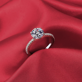 Пръстен с моисанит, 2 карата, шест опори, стерлингово сребро, микроинкрустирани лабораторно отгледани диаманти