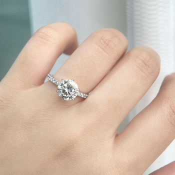 Пръстен с моисанит, 2 карата, шест опори, стерлингово сребро, микроинкрустирани лабораторно отгледани диаманти