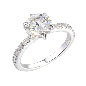 Пръстен с моисанит, 2 карата, шест опори, стерлингово сребро, микроинкрустирани лабораторно отгледани диаманти