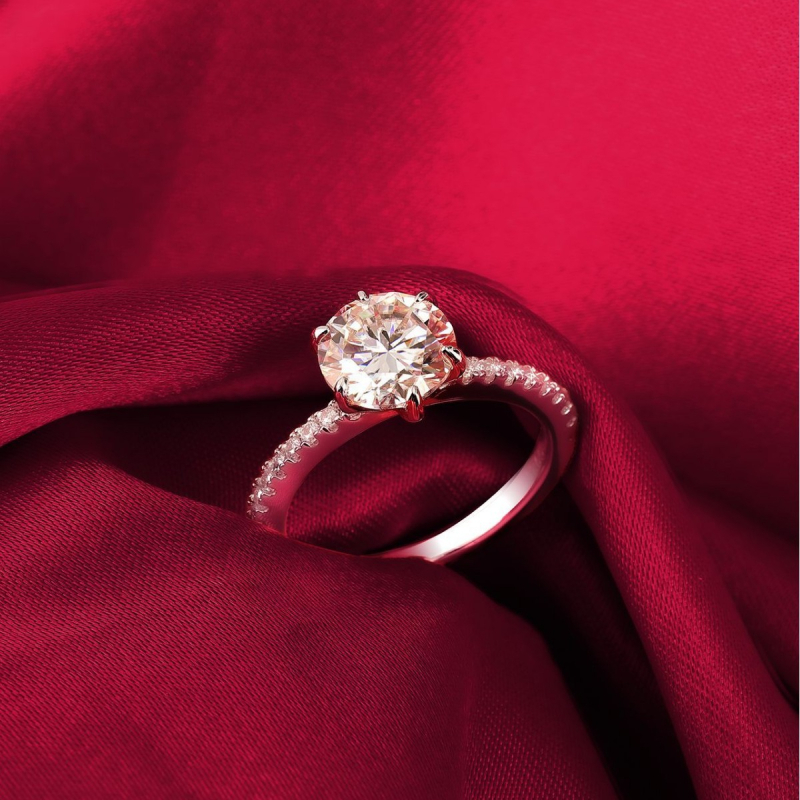 Пръстен с моисанит, 2 карата, шест опори, стерлингово сребро, микроинкрустирани лабораторно отгледани диаманти