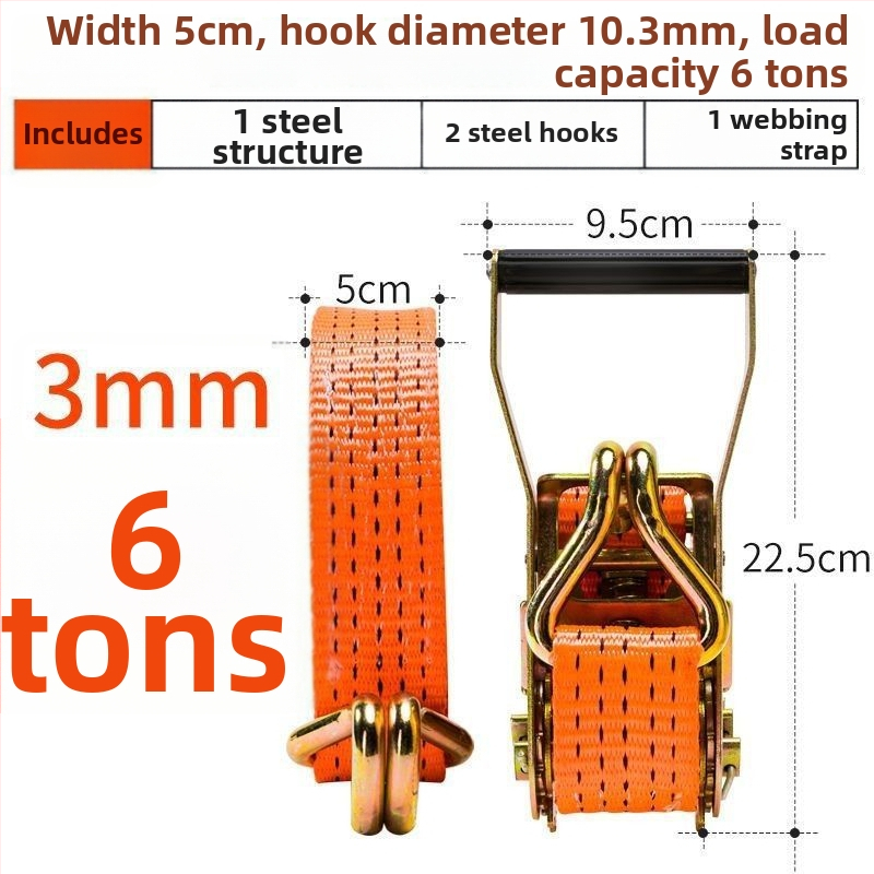 6t Teherautó kötélhúzó, kézi működtetésű, nehéz kivitel, hegesztésmentes, szalagfeszítő