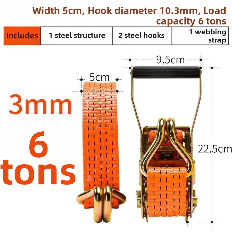 6t Teherautó kötélhúzó, kézi működtetésű, nehéz kivitel, hegesztésmentes, szalagfeszítő