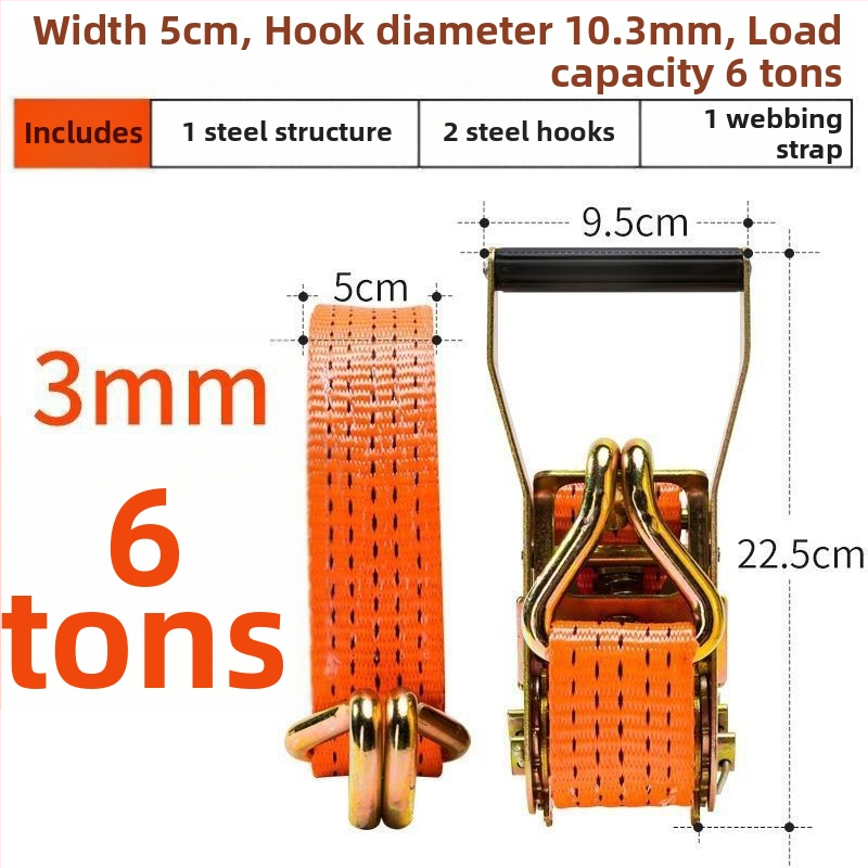 6t Teherautó kötélhúzó, kézi működtetésű, nehéz kivitel, hegesztésmentes, szalagfeszítő