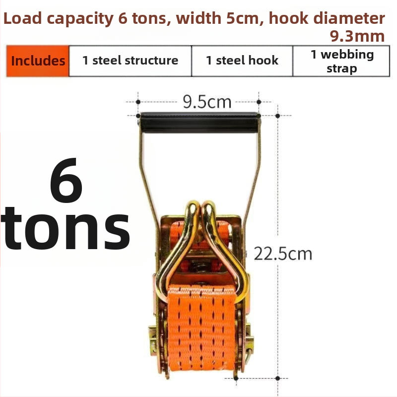 6t Teherautó kötélhúzó, kézi működtetésű, nehéz kivitel, hegesztésmentes, szalagfeszítő