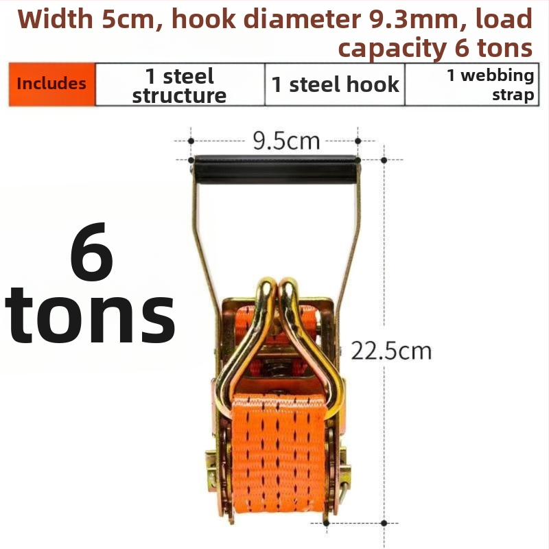 6t Teherautó kötélhúzó, kézi működtetésű, nehéz kivitel, hegesztésmentes, szalagfeszítő