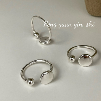 Prsten od srebra 925, otvorenog U oblika s dvostrukom kuglom, geometrijski, elektroplatirano, korejski stil, unisex