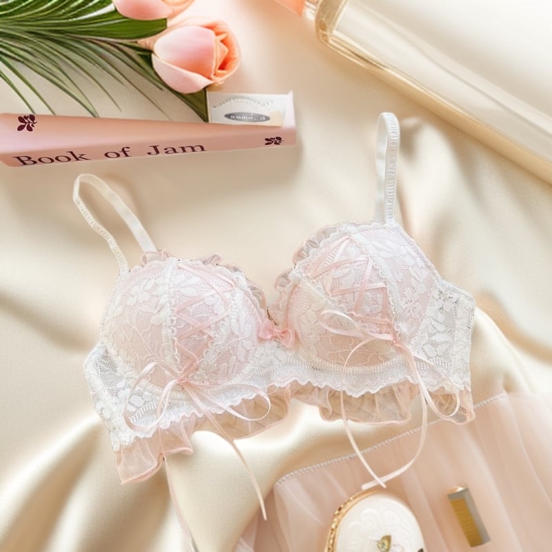 Set podprseniek, japonského štýlu čipkovaný dizajn s pevnými dvomi ramienkami, 3/4 veľkosť, stredný tvar košíka, nylon, priedušný, push-up, pohodlný