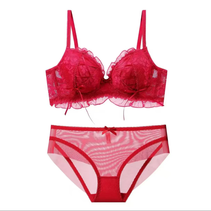 Set podprseniek, japonského štýlu čipkovaný dizajn s pevnými dvomi ramienkami, 3/4 veľkosť, stredný tvar košíka, nylon, priedušný, push-up, pohodlný