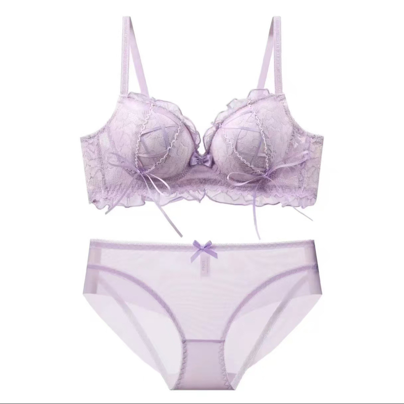 Set podprseniek, japonského štýlu čipkovaný dizajn s pevnými dvomi ramienkami, 3/4 veľkosť, stredný tvar košíka, nylon, priedušný, push-up, pohodlný