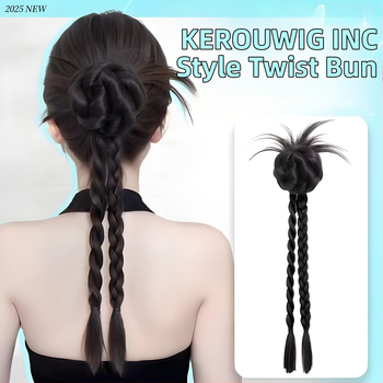 Perucă împletită cu coc răsucit, Bai fumei, fibre termice, model 7135D, nu poate fi vopsită sau tratată prin perm, pentru stilizare