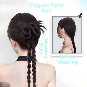 Perucă împletită cu coc răsucit, Bai fumei, fibre termice, model 7135D, nu poate fi vopsită sau tratată prin perm, pentru stilizare