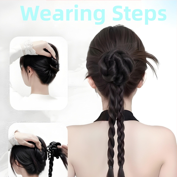 Perucă împletită cu coc răsucit, Bai fumei, fibre termice, model 7135D, nu poate fi vopsită sau tratată prin perm, pentru stilizare