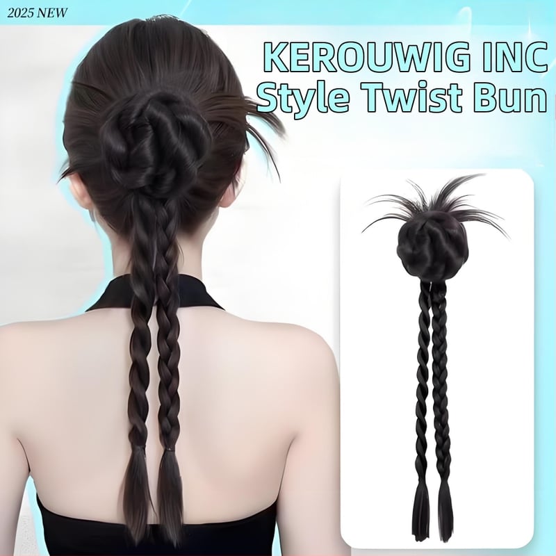 Perucă împletită cu coc răsucit, Bai fumei, fibre termice, model 7135D, nu poate fi vopsită sau tratată prin perm, pentru stilizare