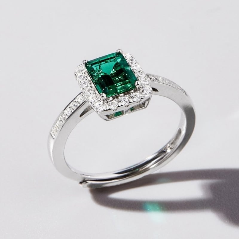 Inel din argint 925 cu smarald cultivat, stil retro, placare cu aliaj