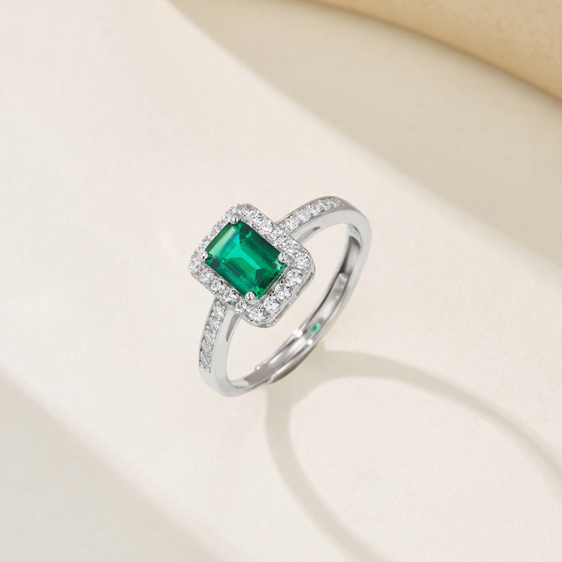 Inel din argint 925 cu smarald cultivat, stil retro, placare cu aliaj